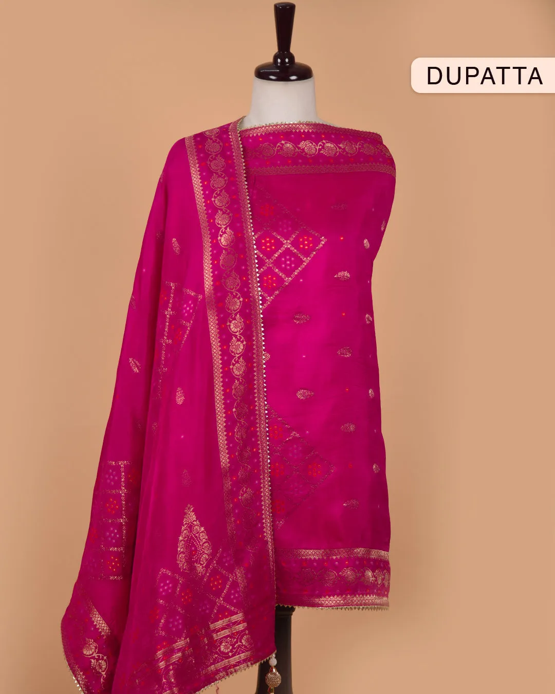 Pink Silk Viscose Blend Hand Embellished Unstitched Suit Fabric Set With Silk Viscose Blend Banarasi Woven Dupatta
