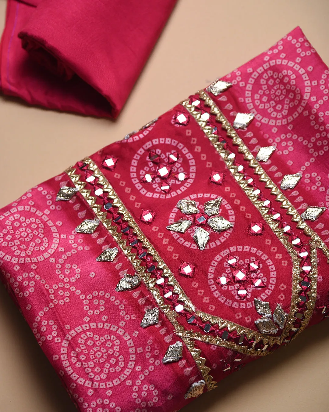 Pink Silk Viscose Blend Printed With Embroidery Unstitched Suit Fabric Set With Silk Viscose Dupatta