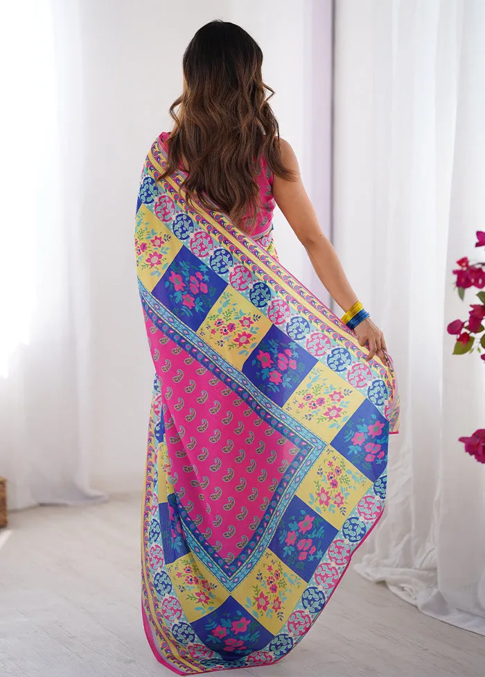Pink Spun Silk Saree With Blouse Piece