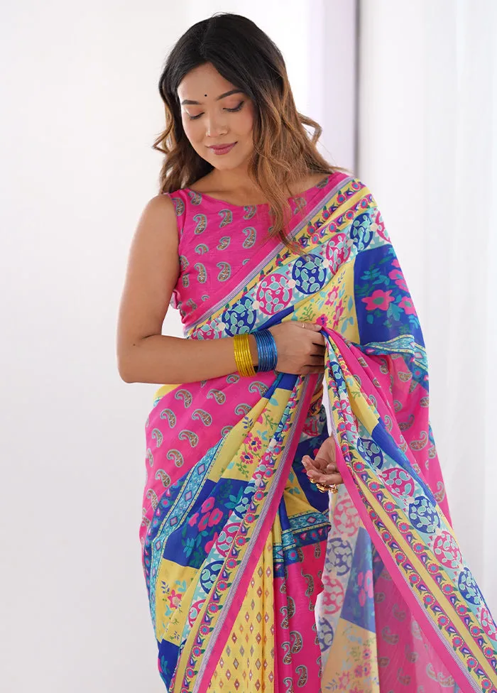 Pink Spun Silk Saree With Blouse Piece