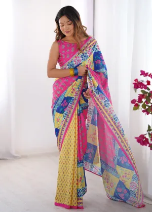 Pink Spun Silk Saree With Blouse Piece
