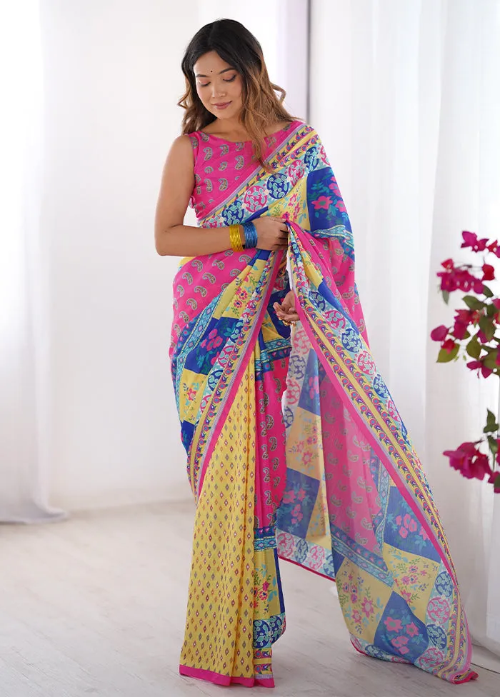 Pink Spun Silk Saree With Blouse Piece