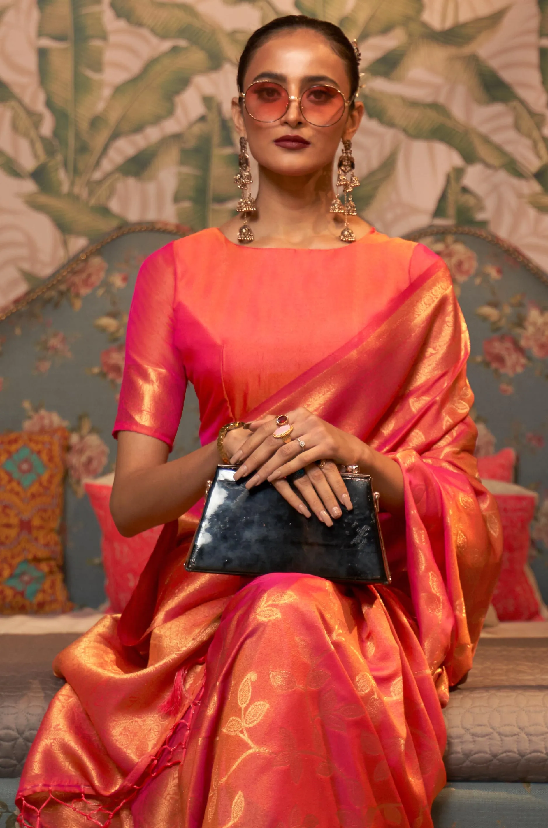 Pink Woven Silk Saree