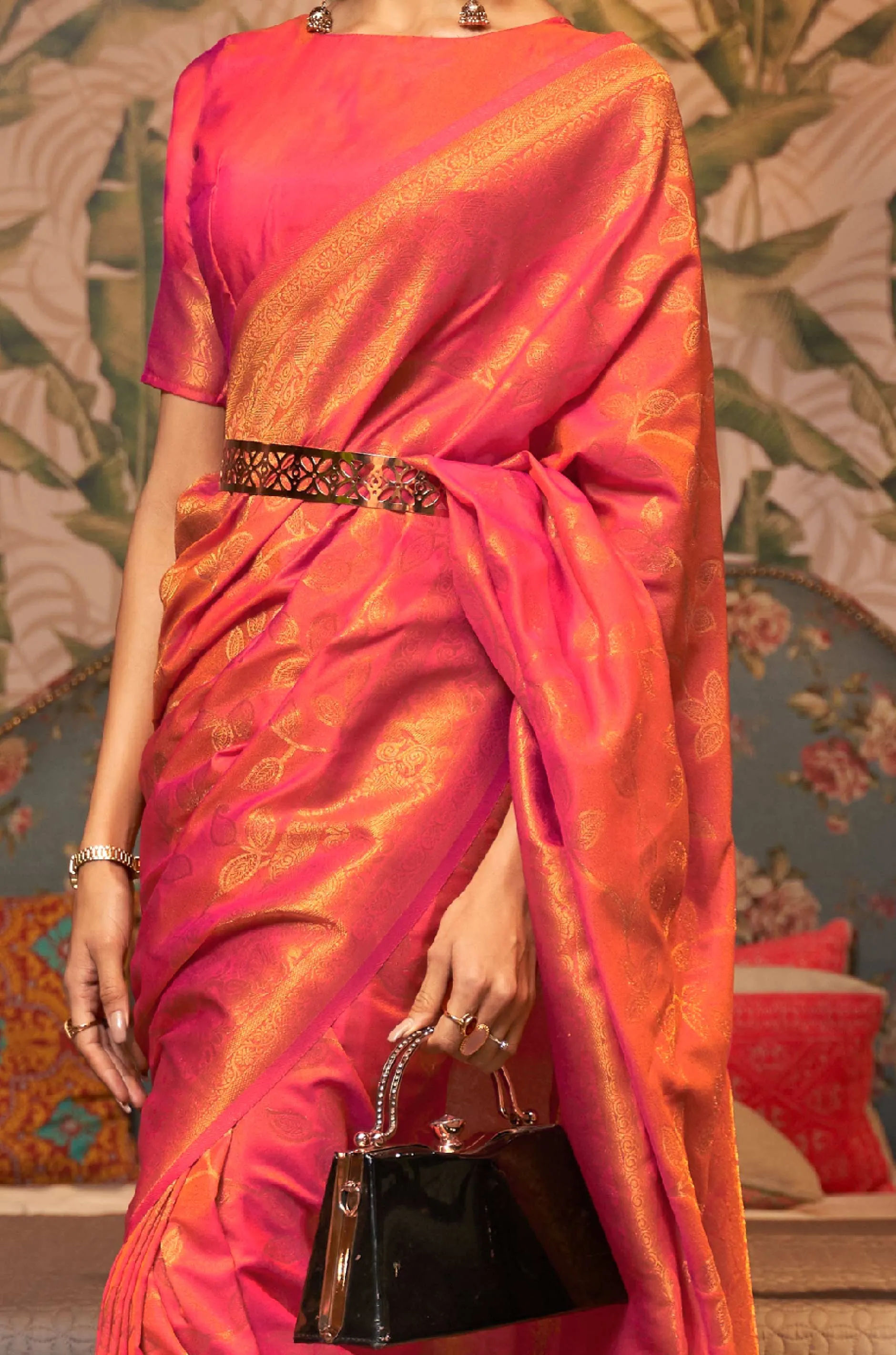 Pink Woven Silk Saree