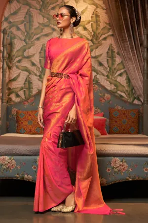 Pink Woven Silk Saree