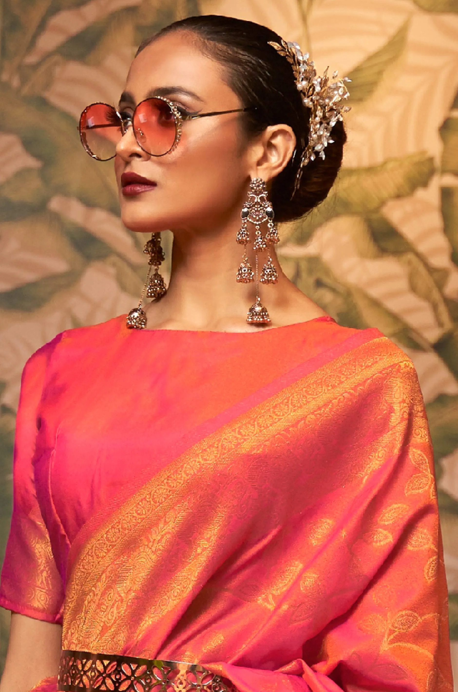 Pink Woven Silk Saree