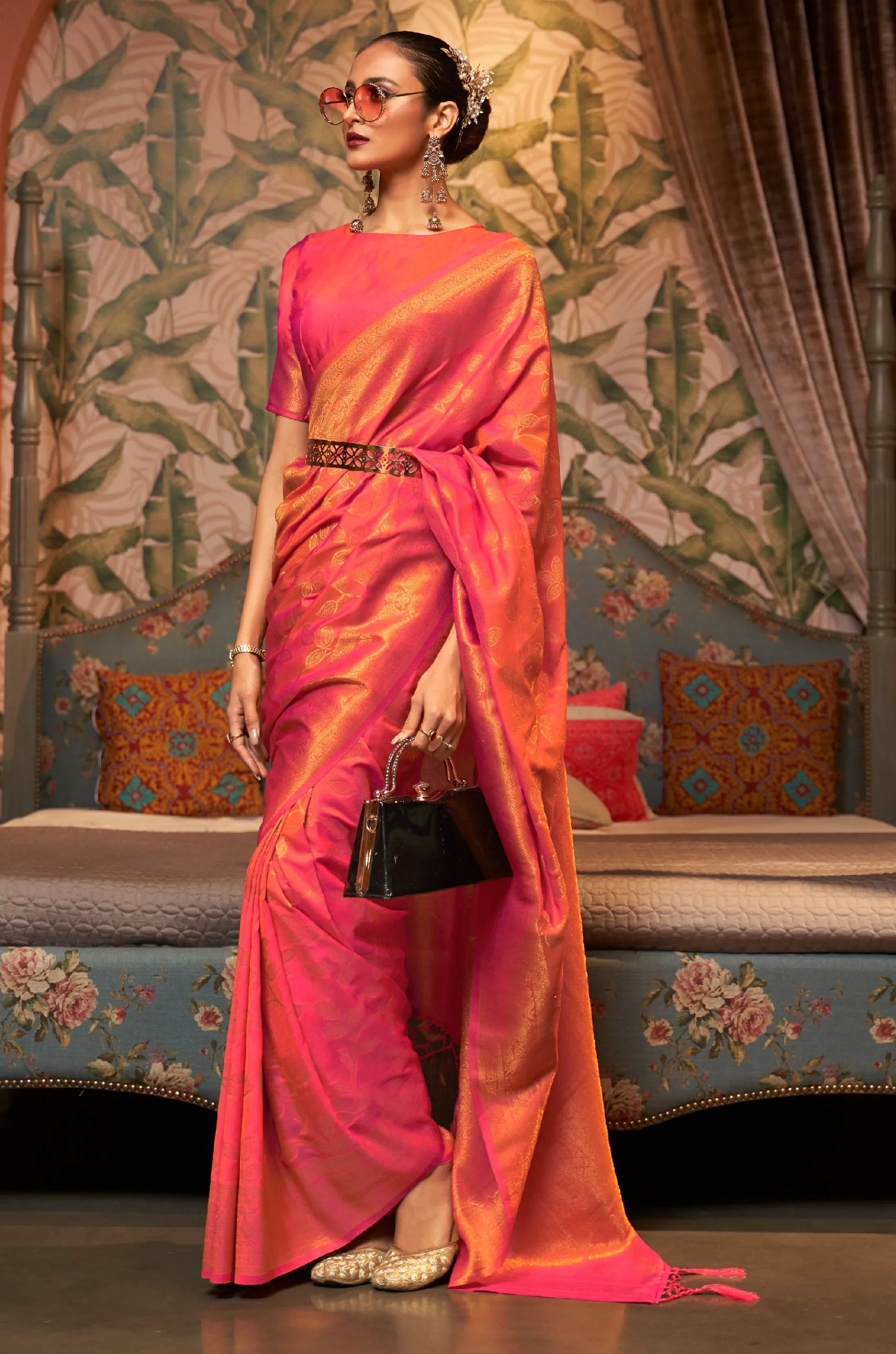 Pink Woven Silk Saree