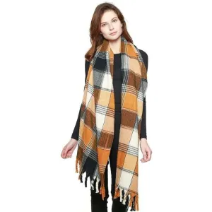 Plaid Check Scarf With Fringe
