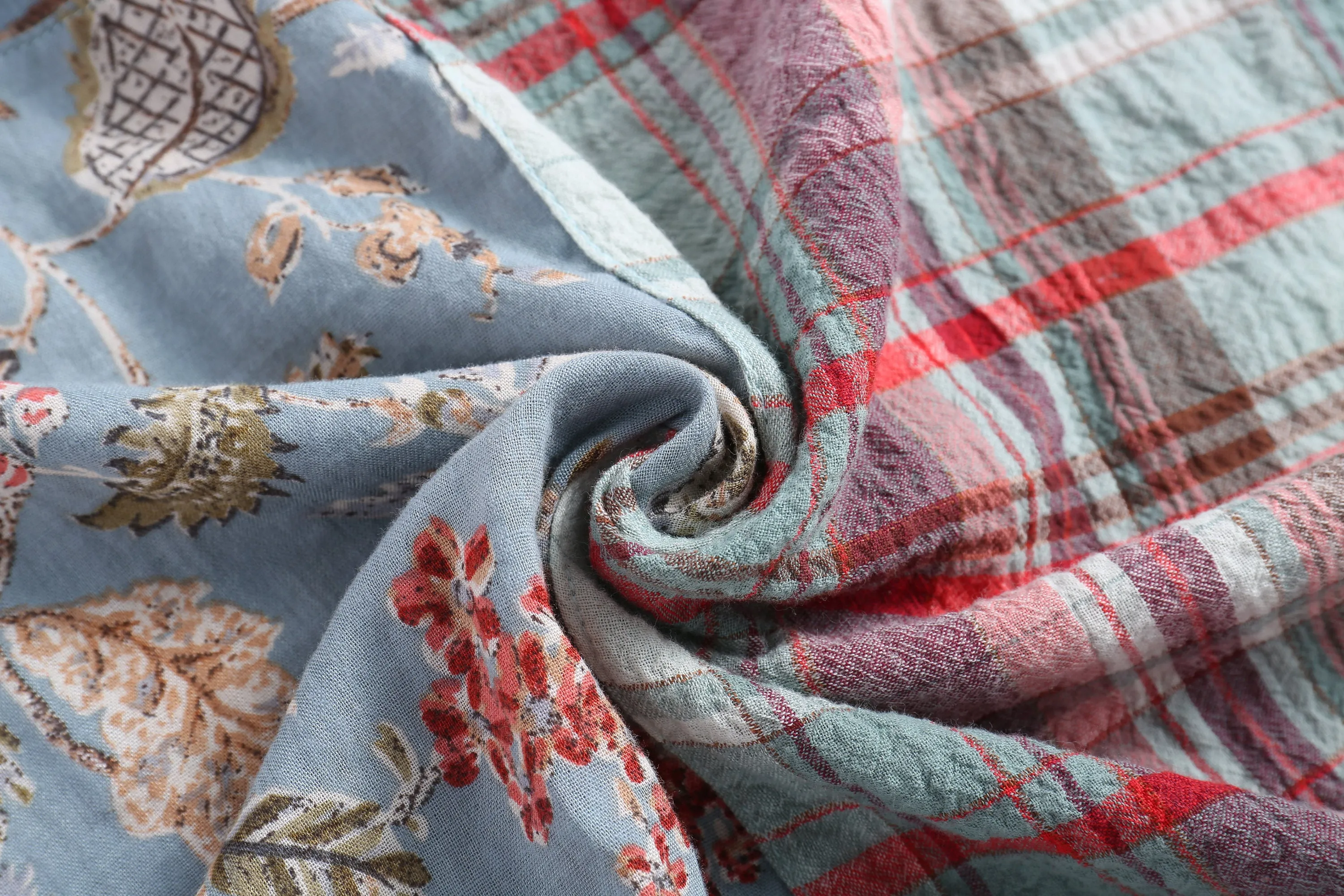 Plaid Floral Fusion Infinity Scarf, Cotton Linen Infinity Scarf, Plaid Cotton Infinity Scarf, Floral Infinity Scarf, Mother's Day Gift