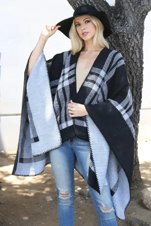 PLAID KNIT WARMER OPEN FRONT KIMONO