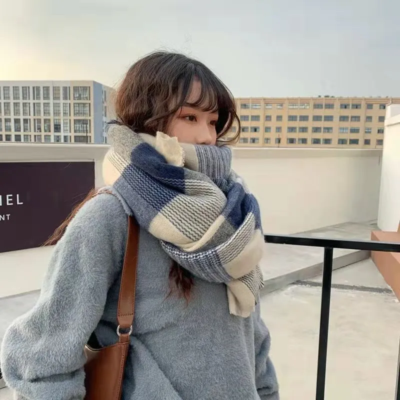 Plaid Scarf Thickened For Warmth