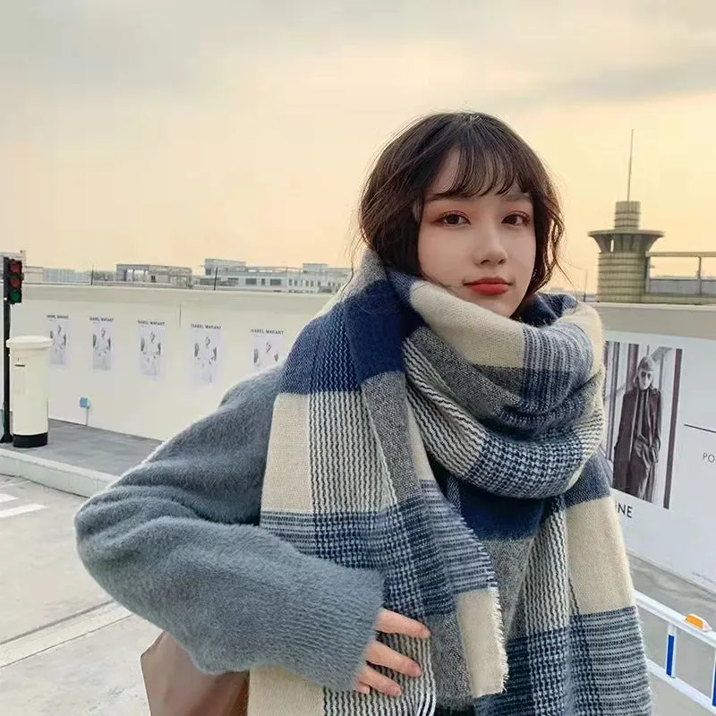 Plaid Scarf Thickened For Warmth