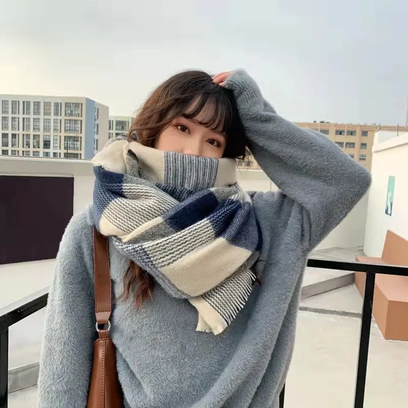 Plaid Scarf Thickened For Warmth