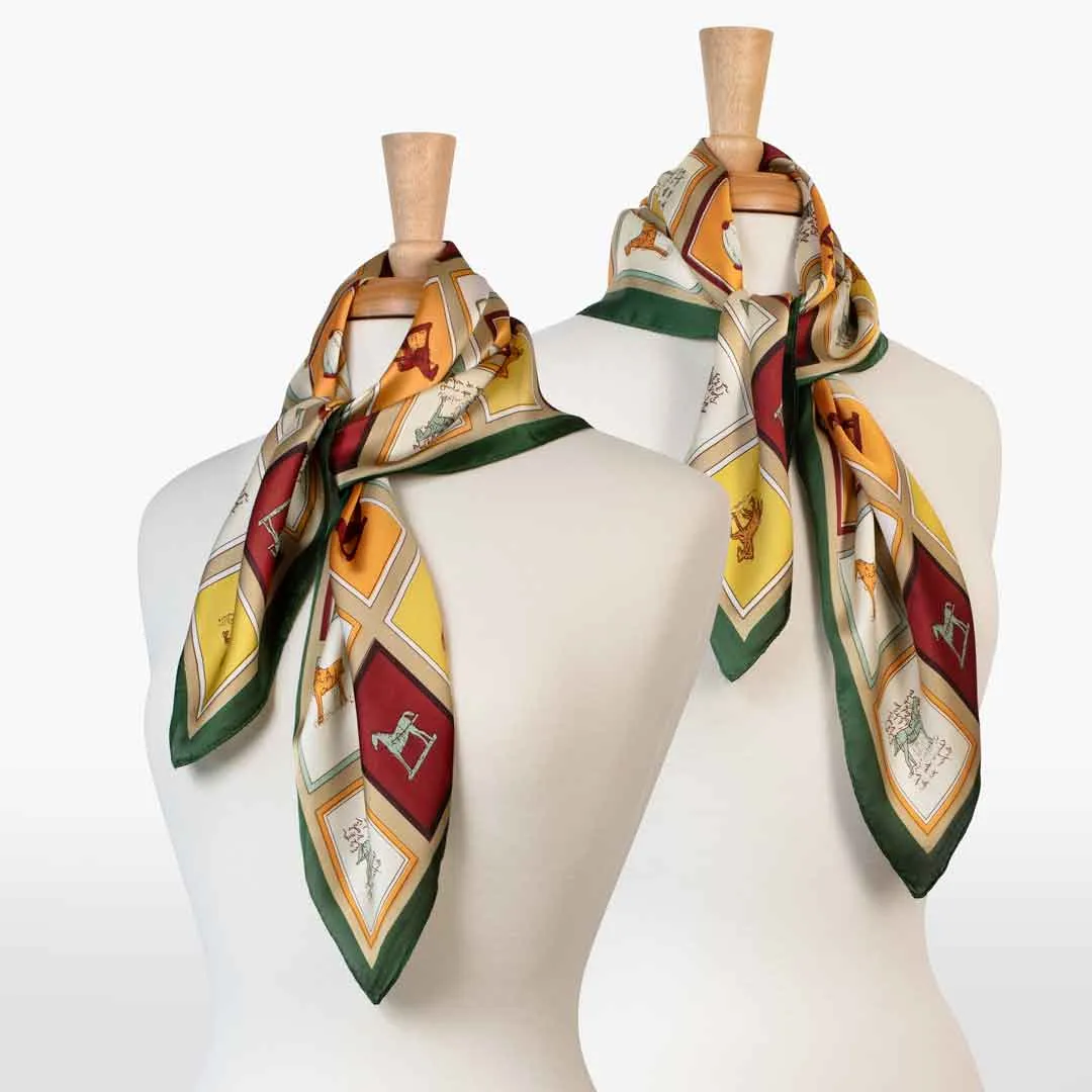 Pony Club - Stylized Equestrian Pattern in Saffron and Charcoal Scarf