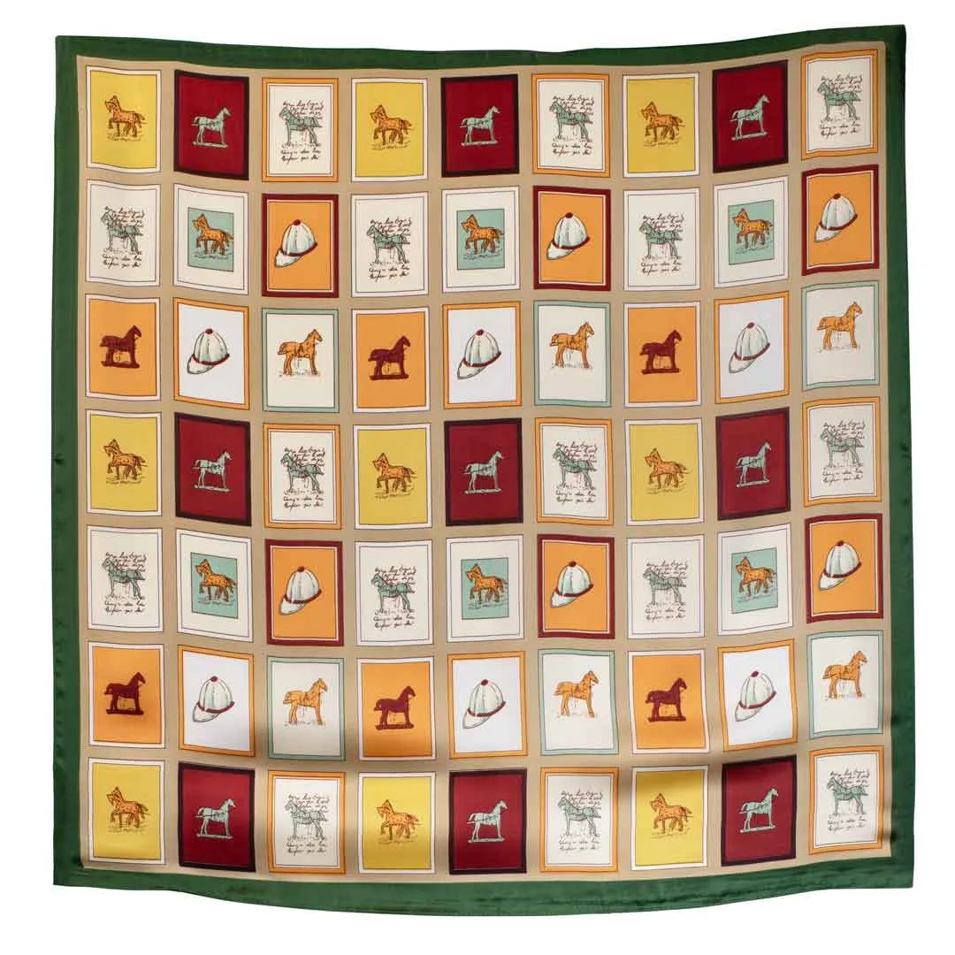 Pony Club - Stylized Equestrian Pattern in Saffron and Charcoal Scarf