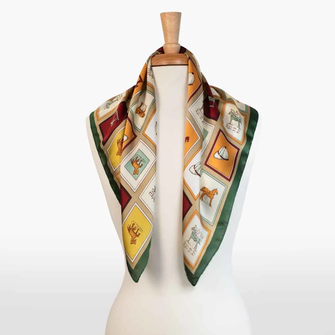 Pony Club - Stylized Equestrian Pattern in Saffron and Charcoal Scarf