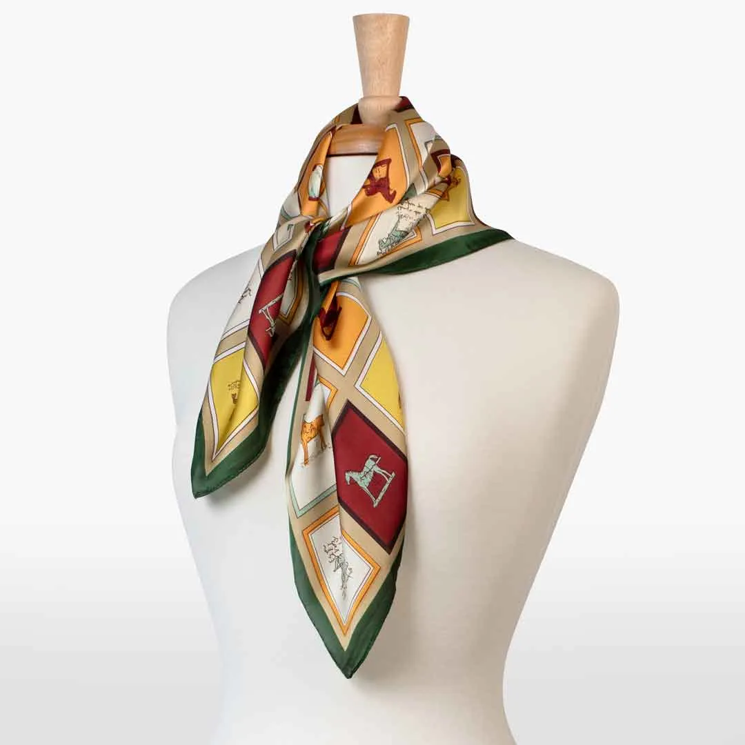Pony Club - Stylized Equestrian Pattern in Saffron and Charcoal Scarf