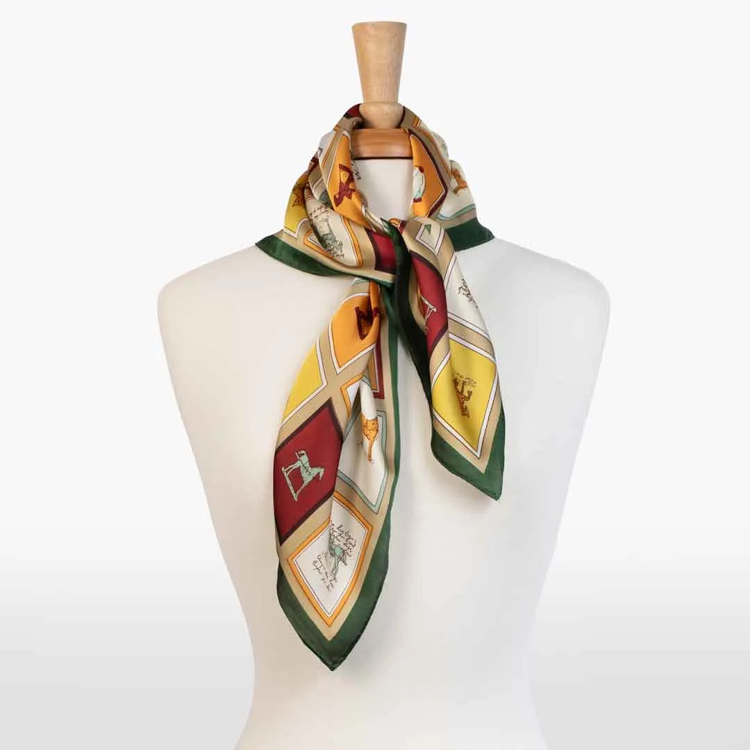 Pony Club - Stylized Equestrian Pattern in Saffron and Charcoal Scarf