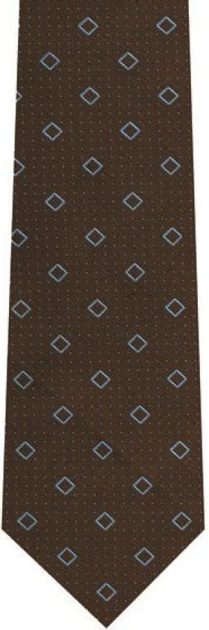 Powder Blue on Brown English Geometric Silk Tie EGT-20