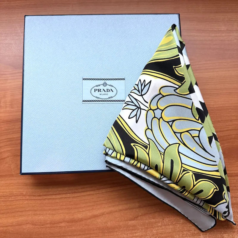 Prada Floral & Geometric Print Silk Twill Square Scarf Blue/Green