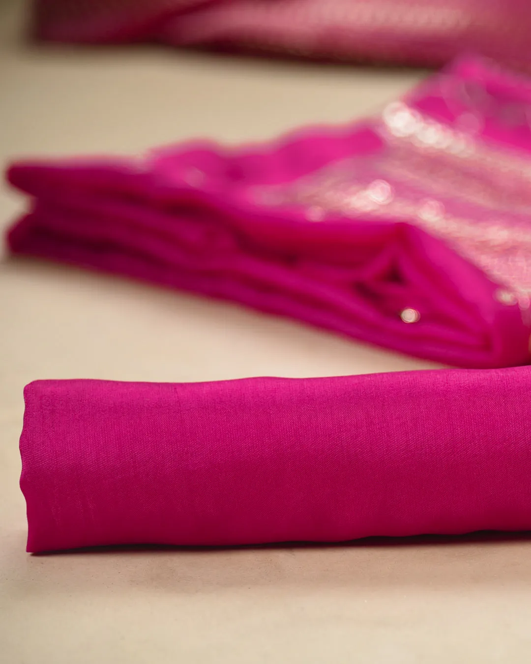 Pretty Pink Silk Viscose Blend Hand Embellished Unstitched Suit Fabric Set With Silk Viscose Blend Banarasi Woven Dupatta