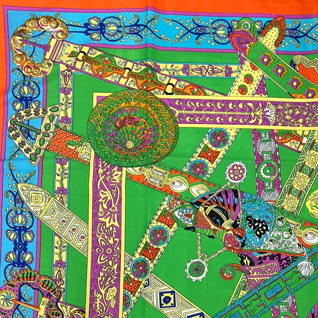 Print scarf GF08  kelly green and pink