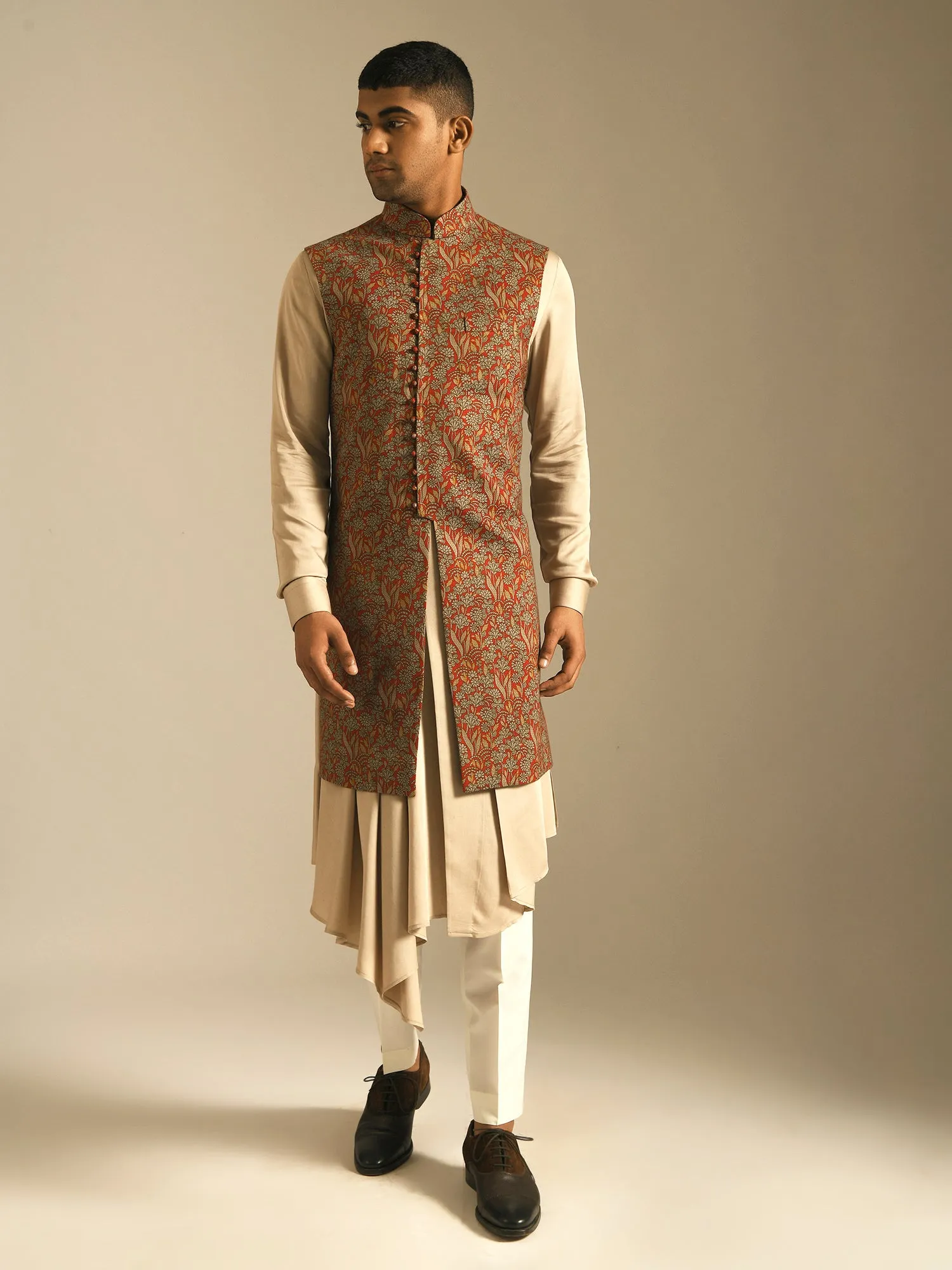 Printed Long Jawahar Jacket With Loop Buttons