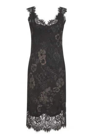 Printed Megan Slip Dress Black Grey Botanical