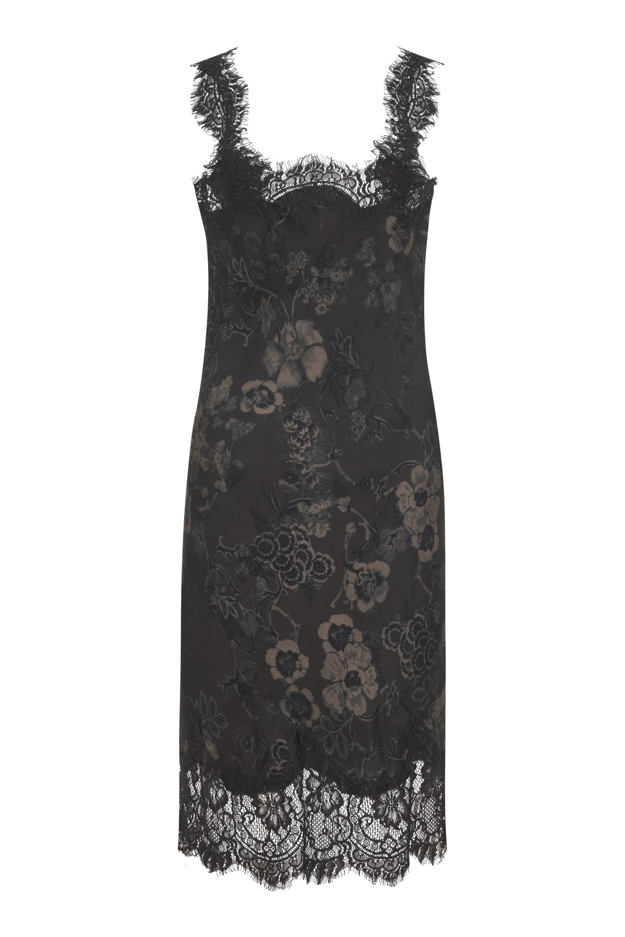 Printed Megan Slip Dress Black Grey Botanical