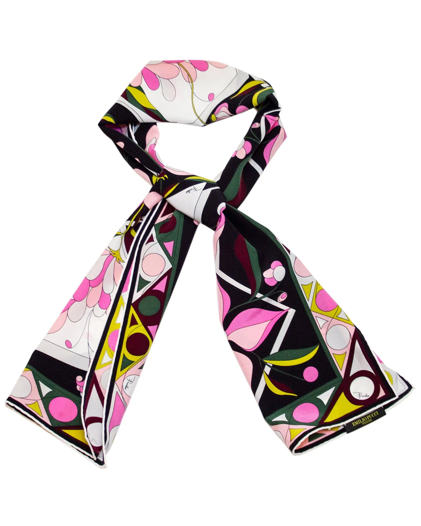 Printed Narrow Silk Scarf with Flowers