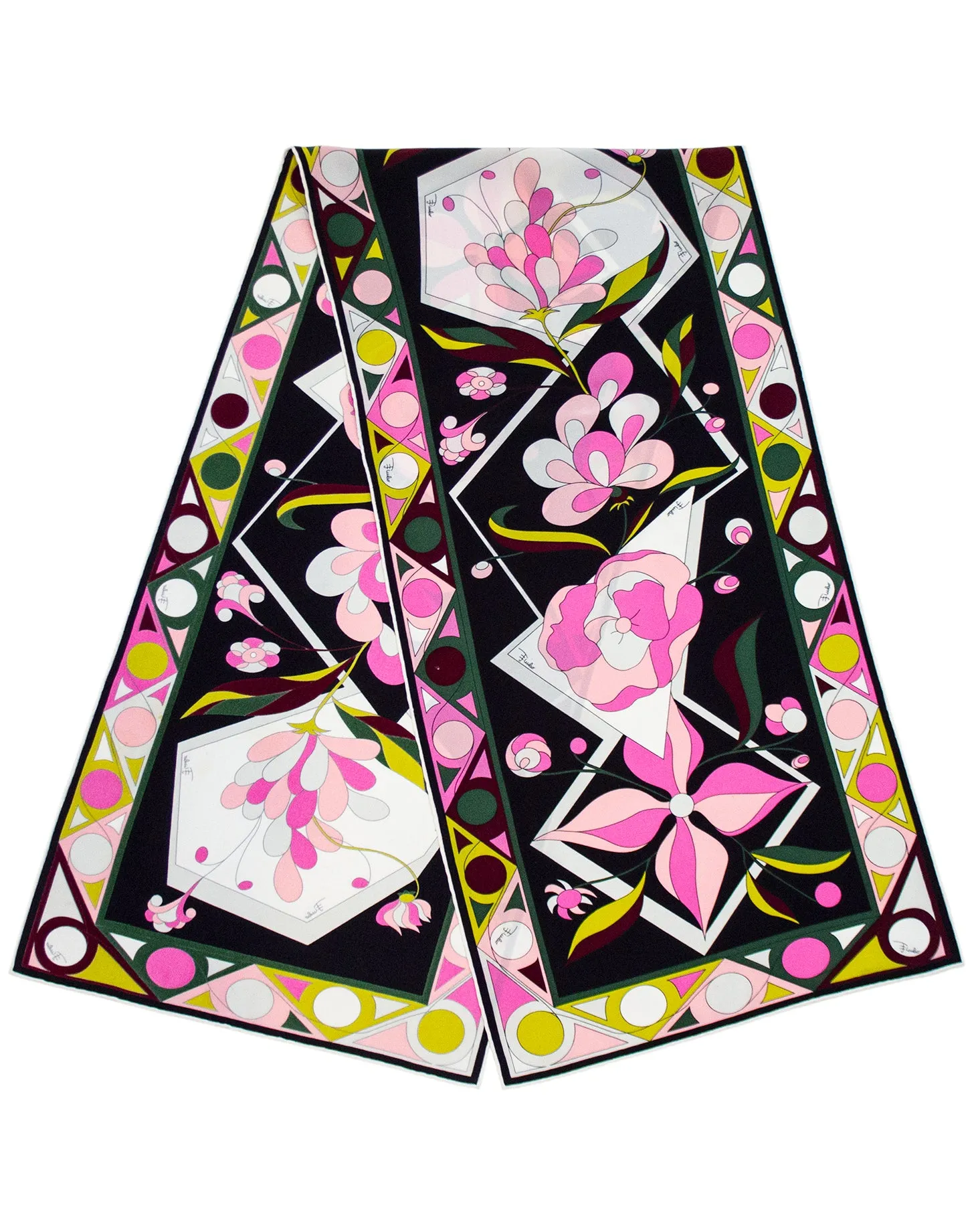 Printed Narrow Silk Scarf with Flowers