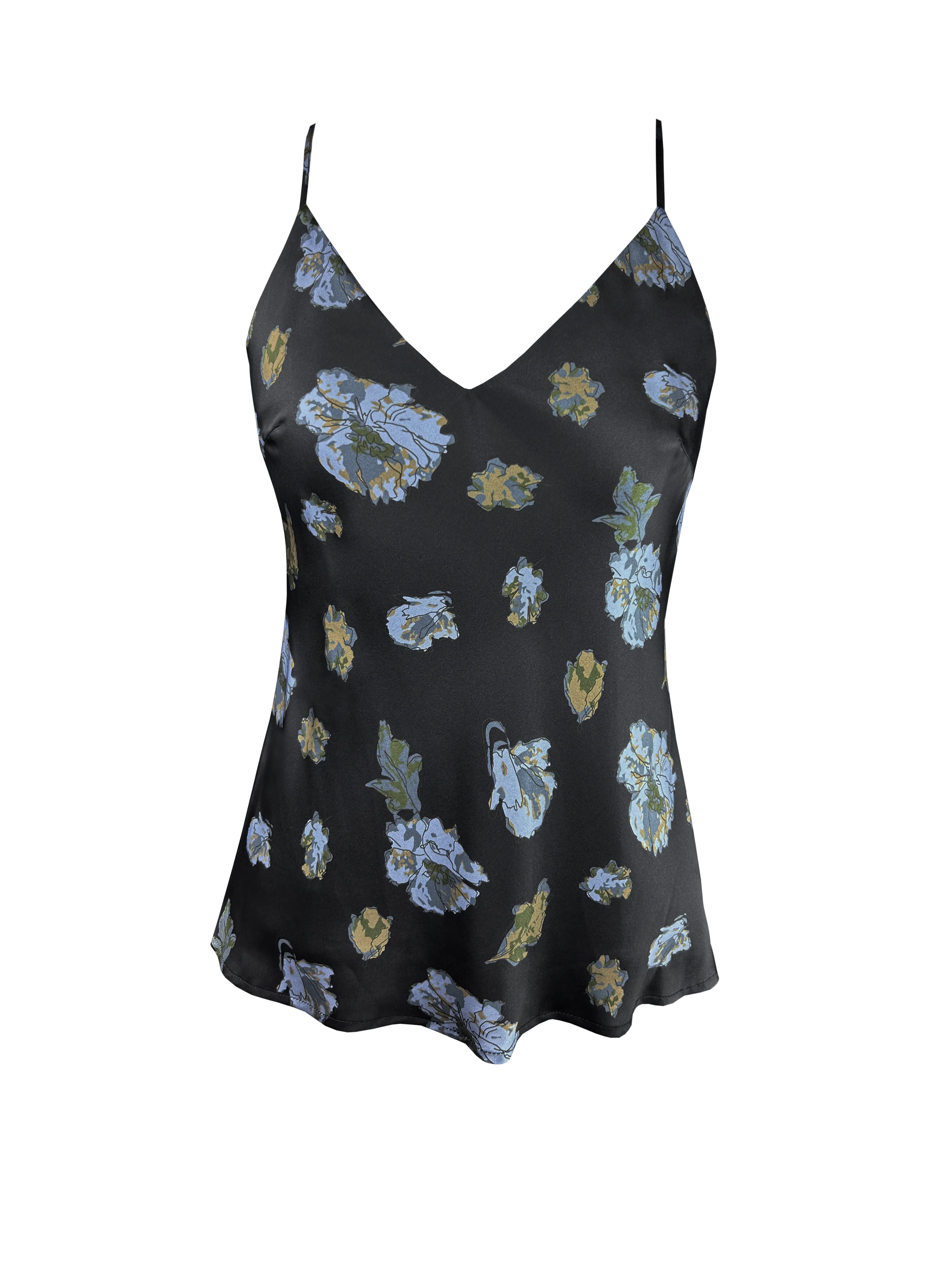 Printed Silk Cami Black Flora Garden