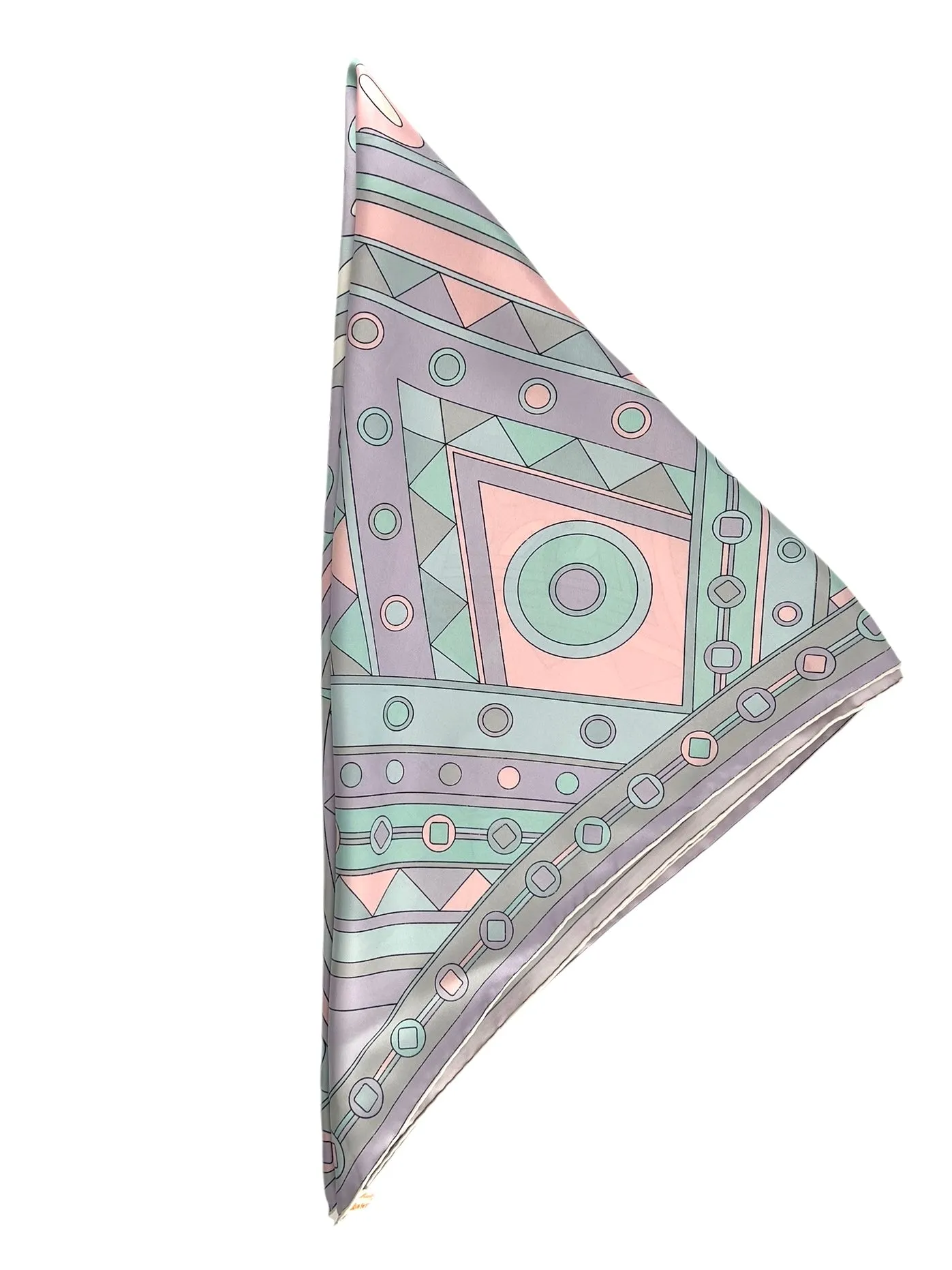 Pucci 60s Geometric Grey, Pale Pink, and Turquoise Printed Silk Square Scarf