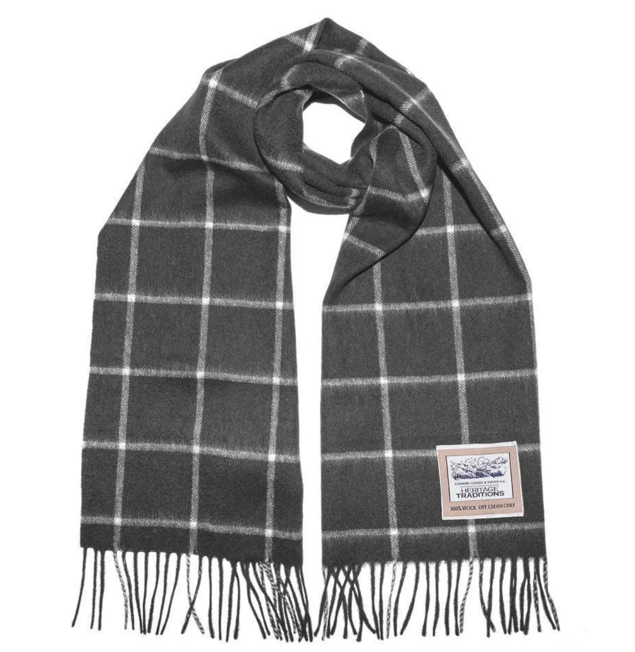 Pure Wool Scarf - Box Check Charcoal/Grey
