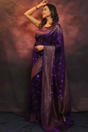 Purple Banarasi Soft Silk Saree