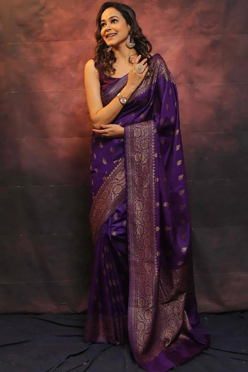 Purple Banarasi Soft Silk Saree