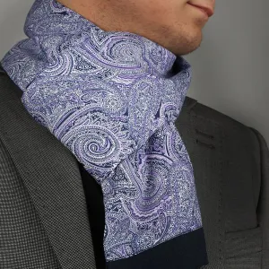 Purple Blue White Paisley Mens Silk Scarf - Designer neck scarf for winters