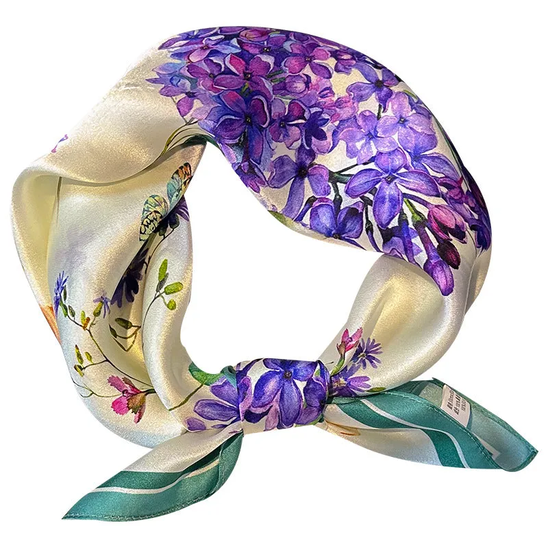 Purple flowers Women's silk scarves, accessories for all seasons