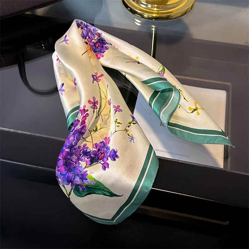 Purple flowers Women's silk scarves, accessories for all seasons
