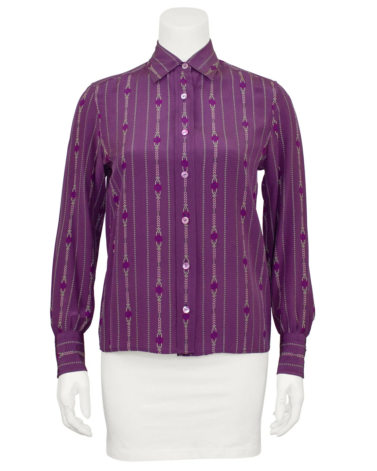 Purple Silk Blouse with Chainlink Pattern