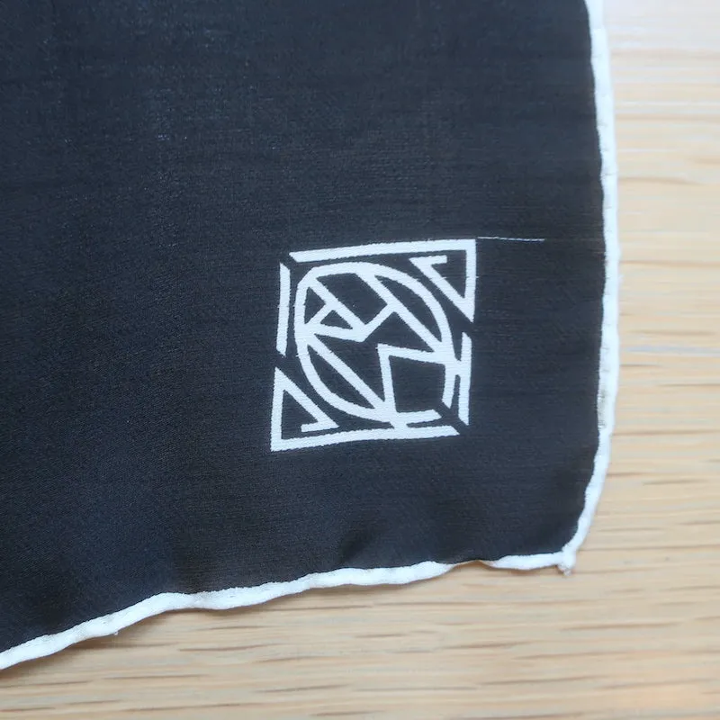 Ralph Lauren Purple Label Art Deco Logo Scarf Black Silk Chiffon