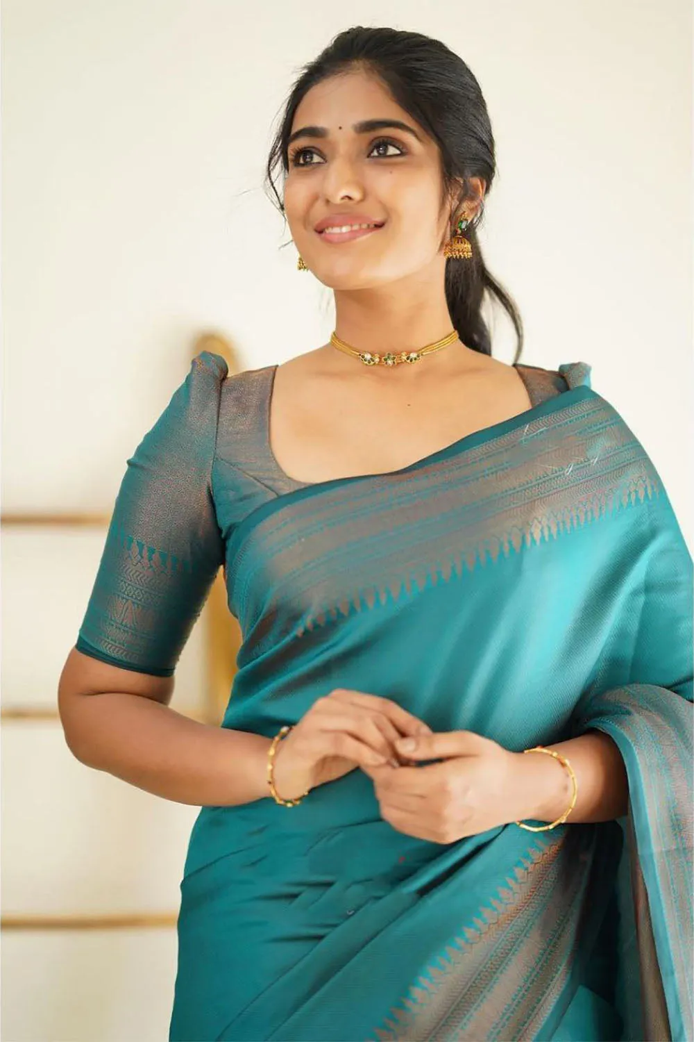 Rama Blue Soft Silk Saree With Zari Weaving Work