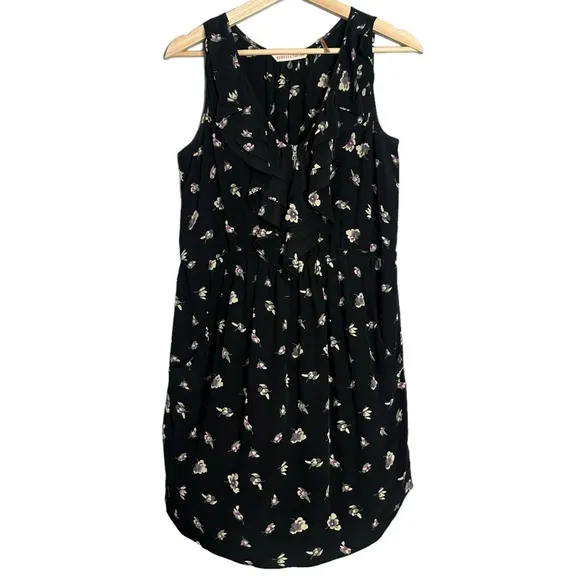 Rebecca Taylor Silk Ghost Floral Ruffle Zipper Front Dress