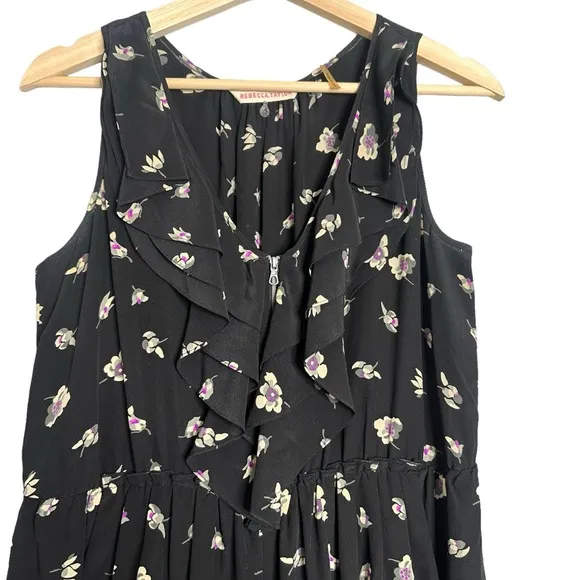 Rebecca Taylor Silk Ghost Floral Ruffle Zipper Front Dress