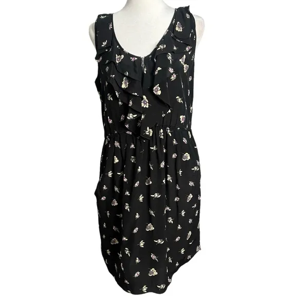 Rebecca Taylor Silk Ghost Floral Ruffle Zipper Front Dress