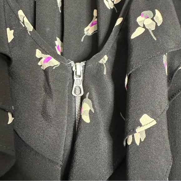 Rebecca Taylor Silk Ghost Floral Ruffle Zipper Front Dress