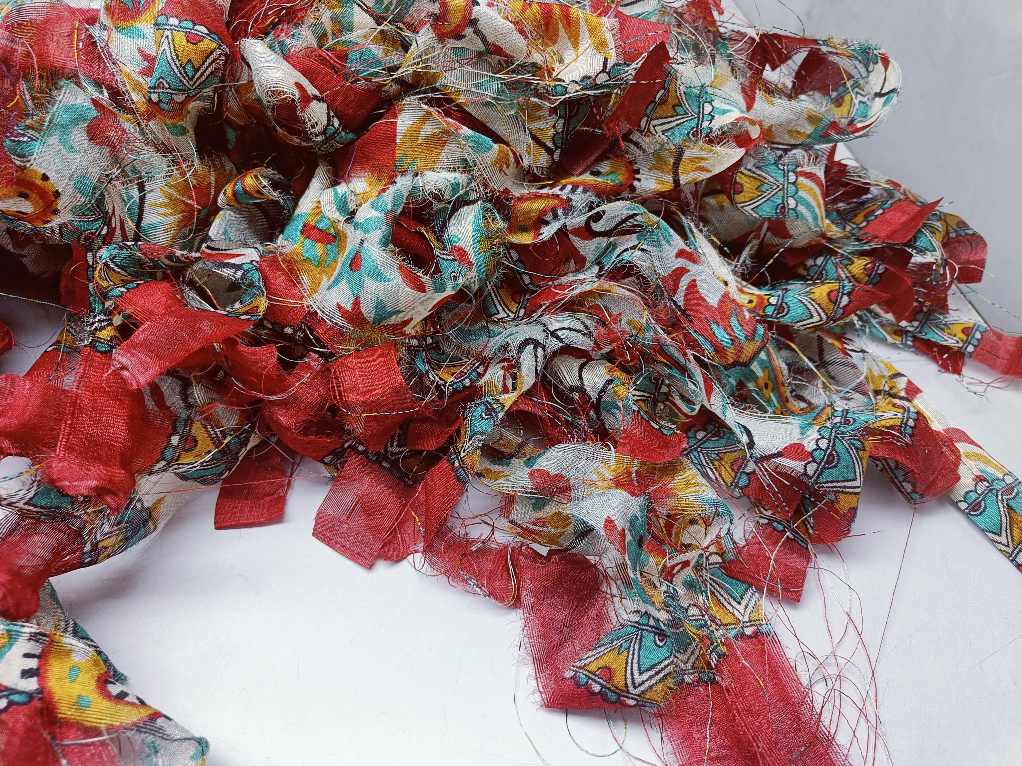 Reclaimed Indian Sari Stripe - Tomato Plant | Recycled Sari Ribbon
