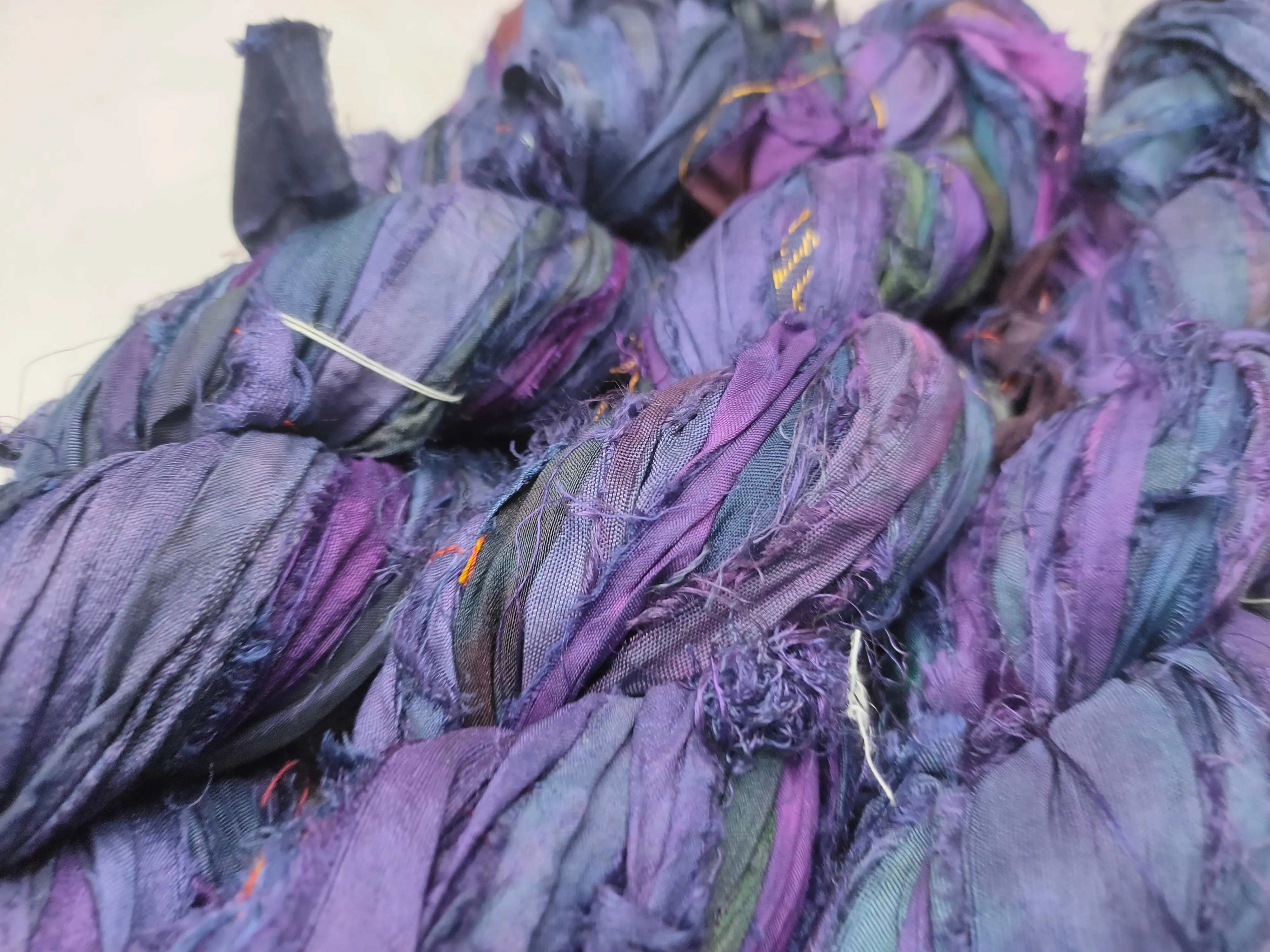 Recycled Sari Silk Ribbon - Blue Echo