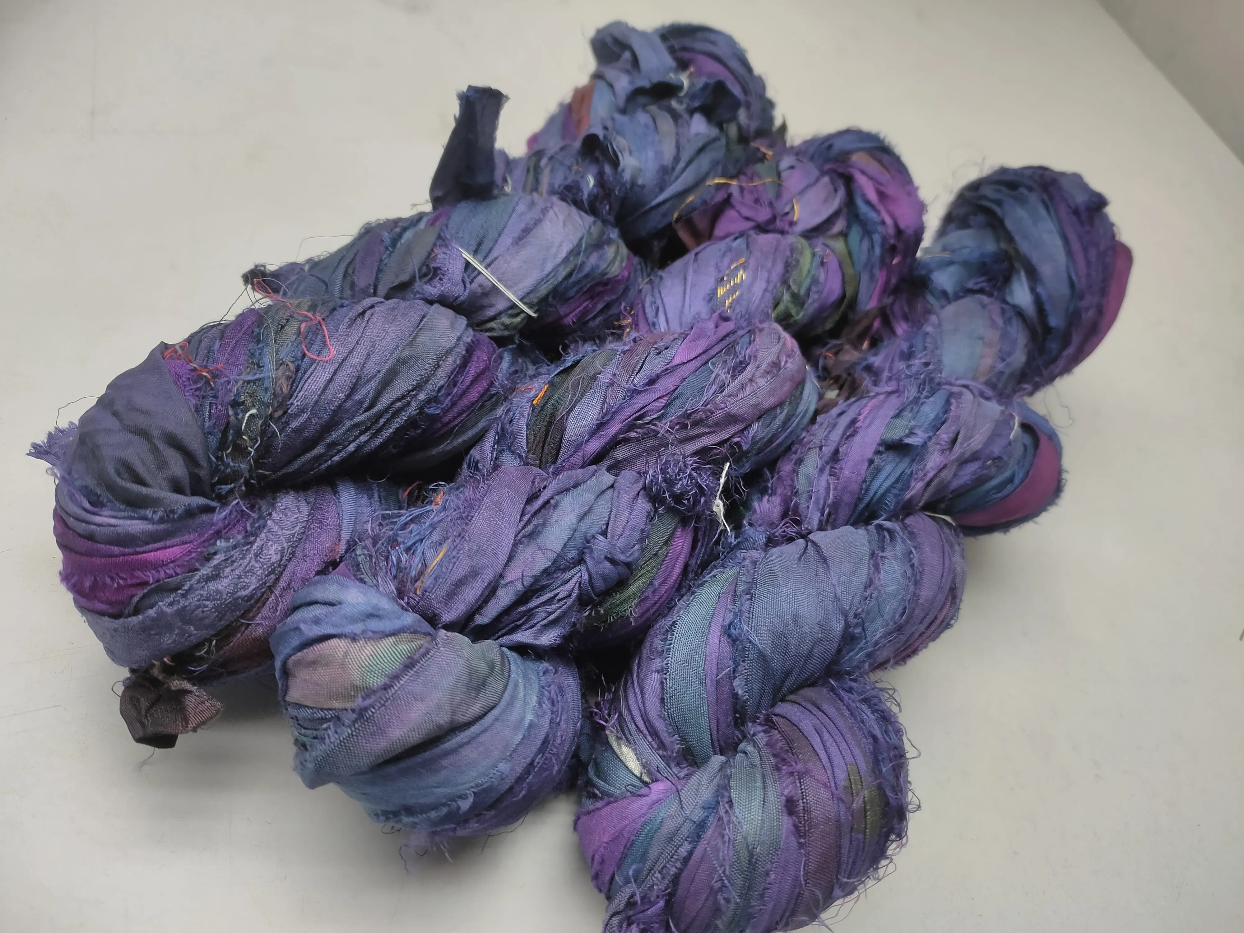 Recycled Sari Silk Ribbon - Blue Echo