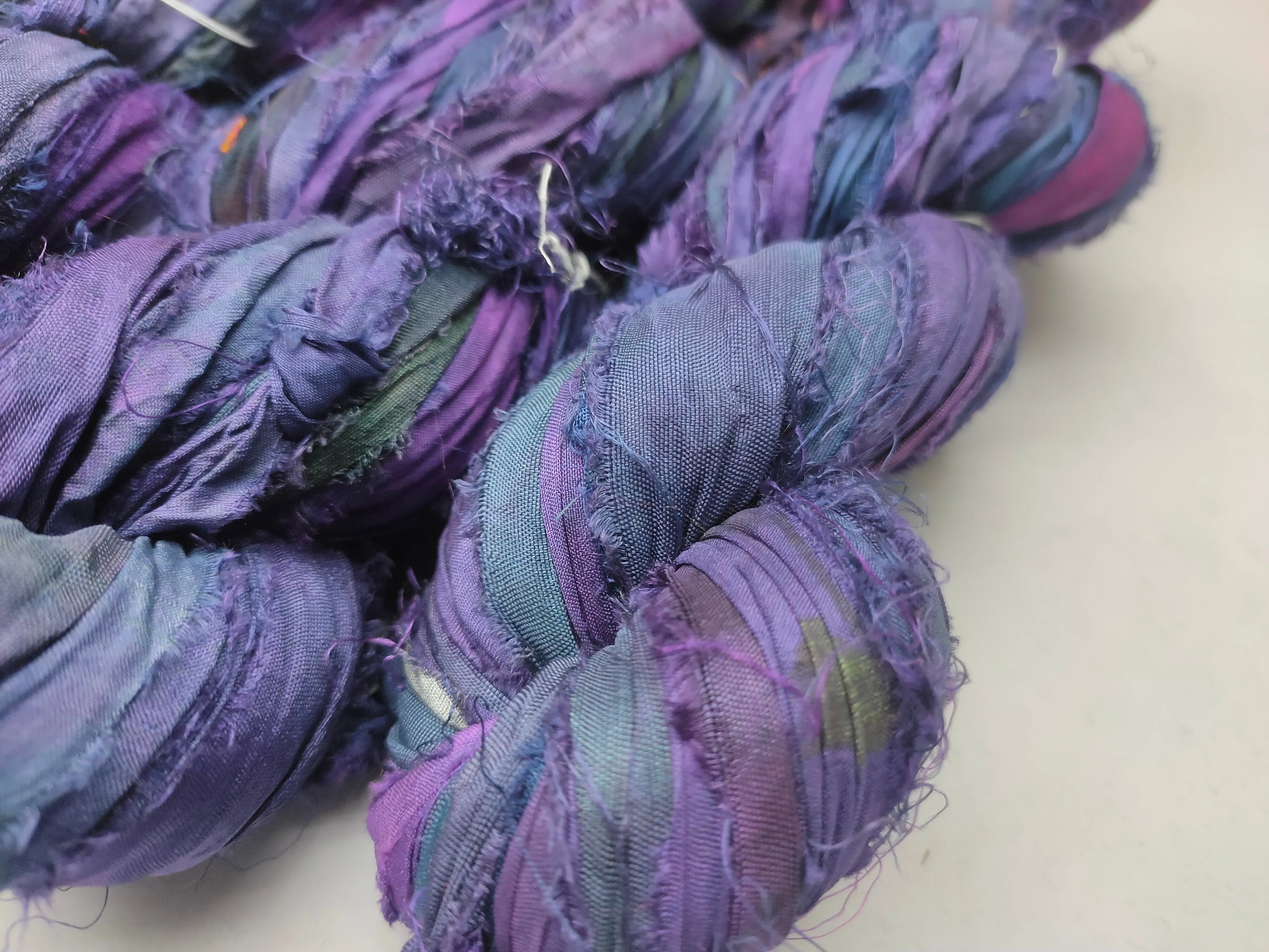 Recycled Sari Silk Ribbon - Blue Echo